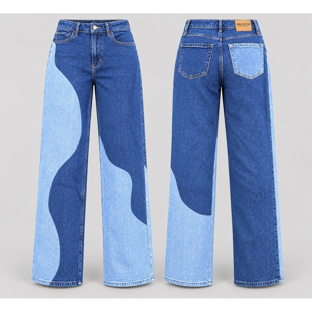 Hollister Ultra High Rise Dad Jeans Womens 26x31 Straight Leg Two Tone